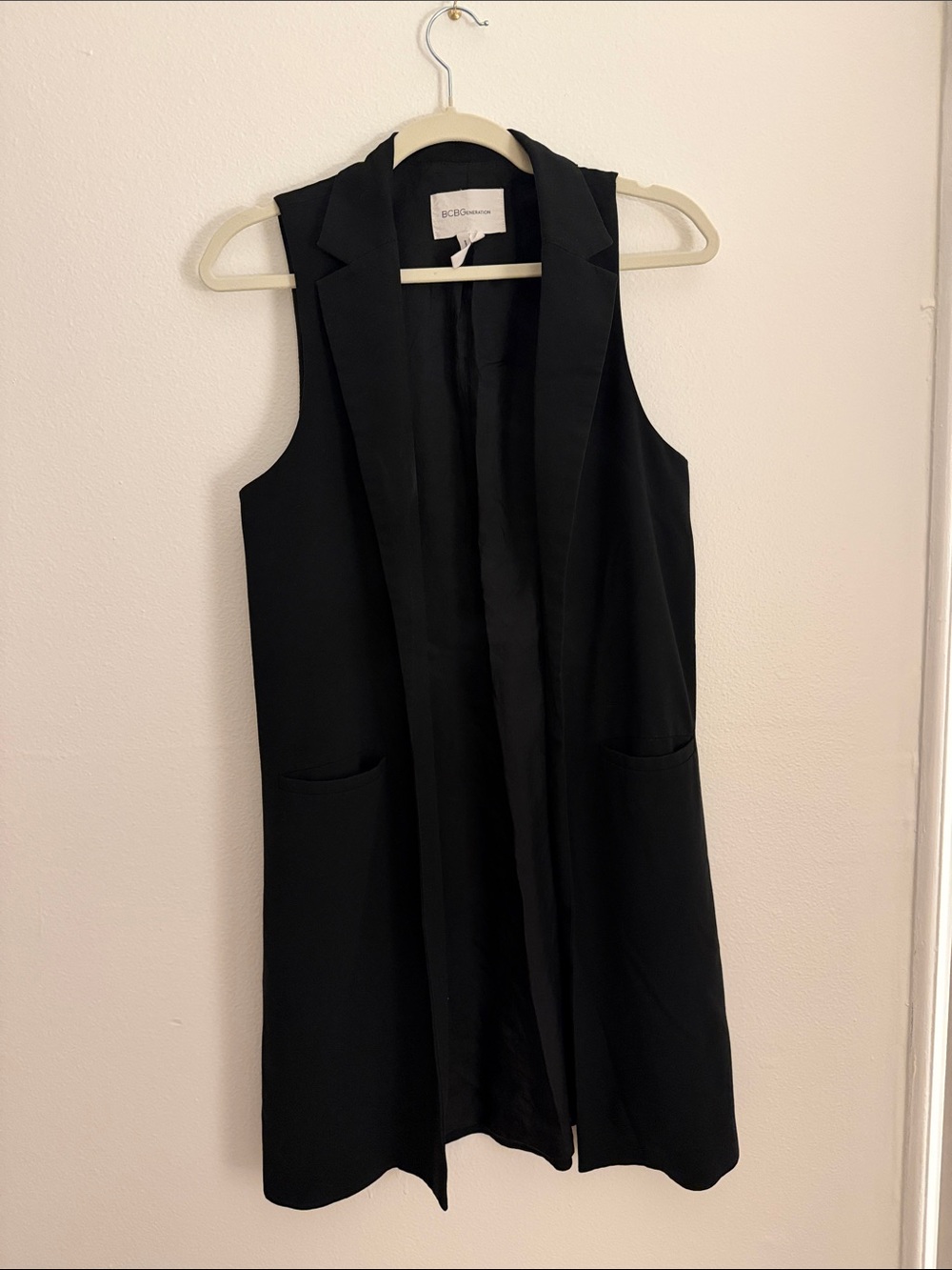 BCBGeneration Black Sleeveless Long Blazer Vest